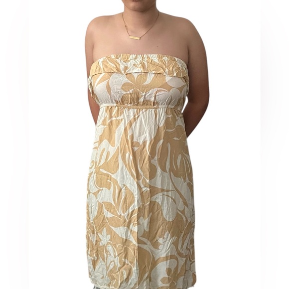 Hawaiian Muumuu Dress Strapless Tube Beige White Floral Large - Picture 1 of 2